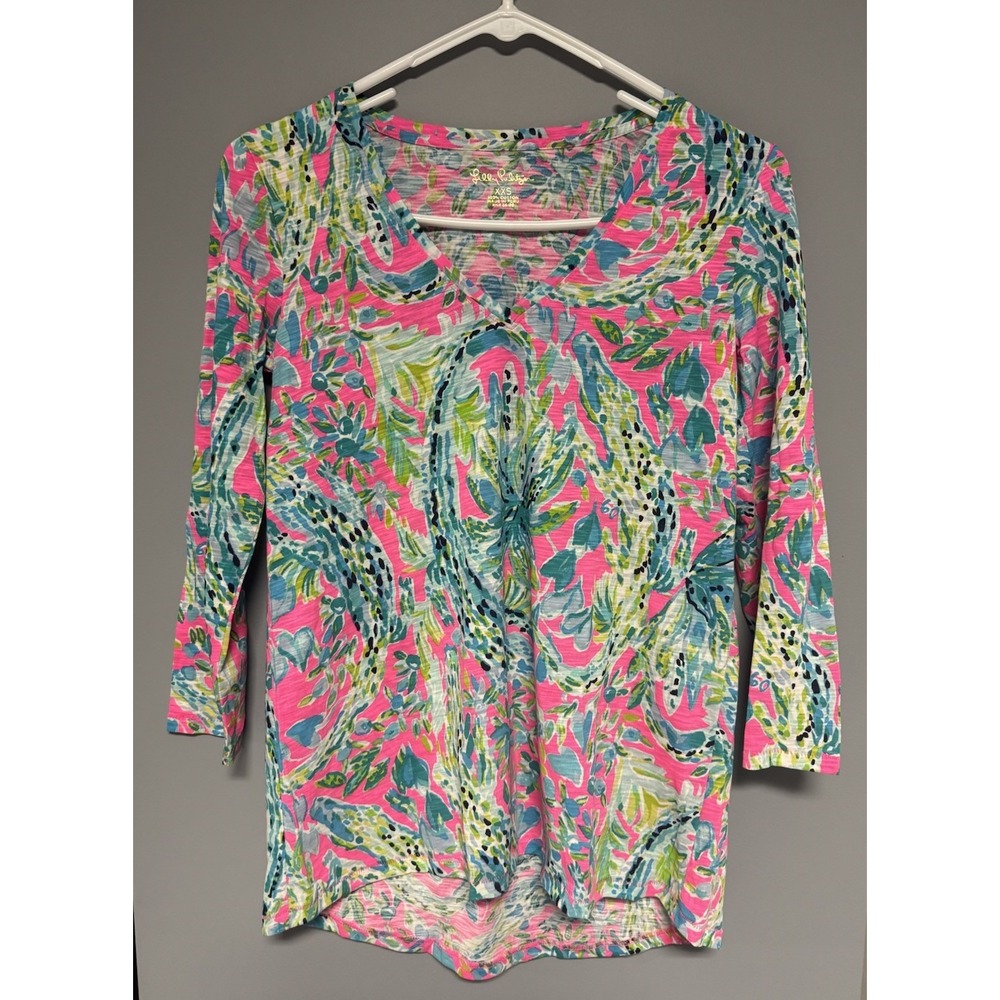 Lilly Pulitzer XXS Etta 3/4 Length Sleeve Alligator Print‎ Shirt/Top NWOT